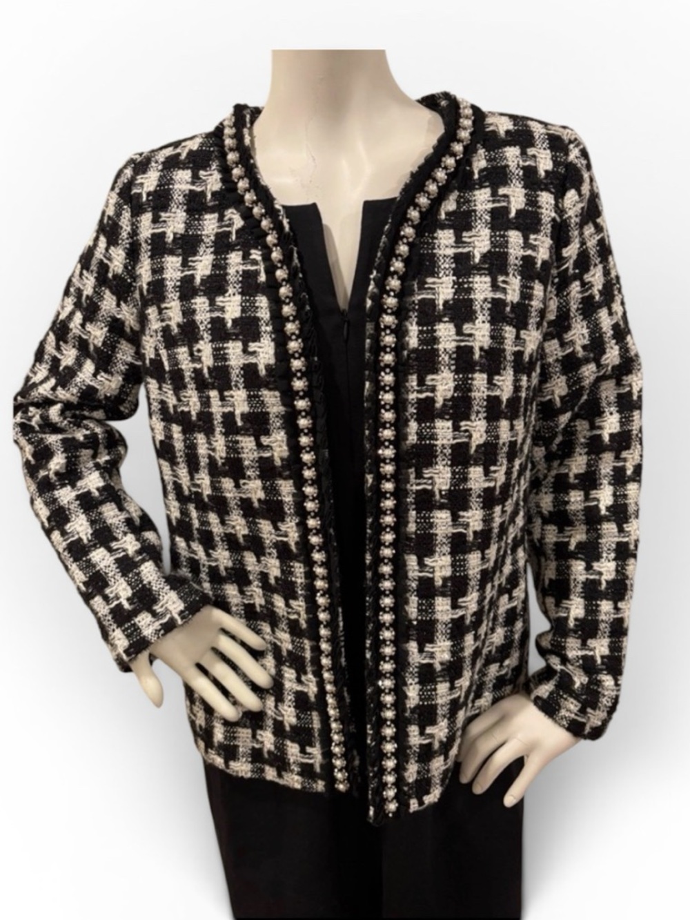 Talbots Pearl-Trimmed Women’s Tweed Black & White Jacket, size 10